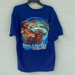 Reel Legends Men's 2XL Blue Graphic Print Fishing T-Shirt Short Sleeve